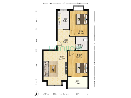 龙腾东篱雅舍 2室1厅1卫 94平方