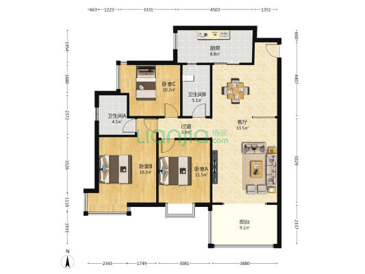 盛世豪庭 3室1厅2卫 126平方