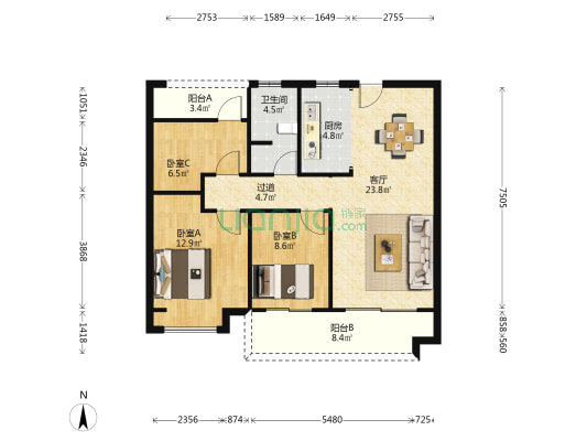 澳海云天赋 3室1厅1卫 99平方