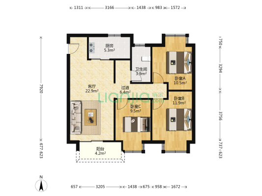 新澎湃国际社区 3室1厅1卫 103平方
