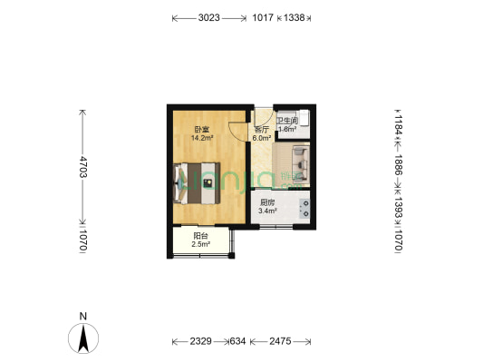 八角北路 1室1厅1卫 36平方