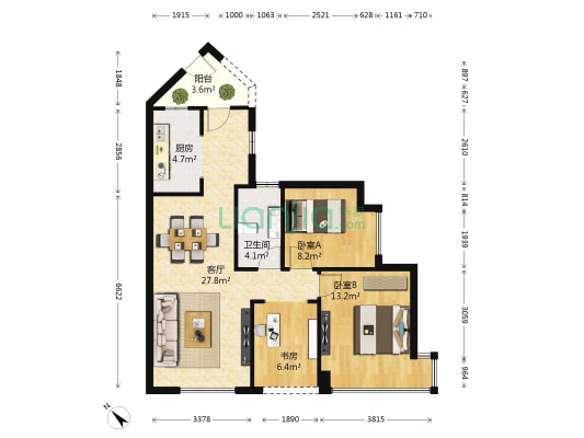 颐澜湾小区 3室1厅1卫 75平方