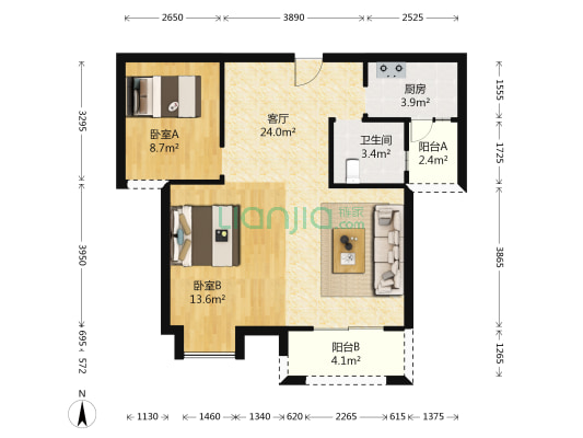 汉南天地 2室1厅1卫 76平方