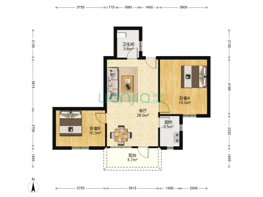 越瑞大厦 2室1厅1卫 84平方