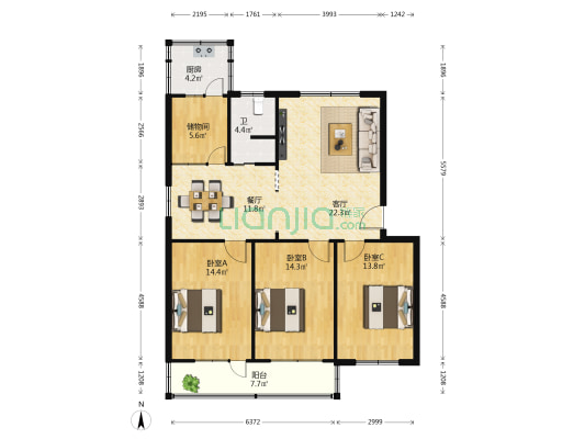 县联社家属楼 3室2厅1卫 119平方