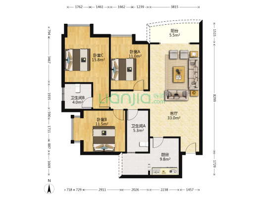 南坛路一段347号 3室1厅2卫 128平方