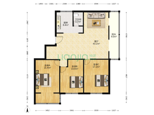 永泰小区 3室1厅1卫 148平方