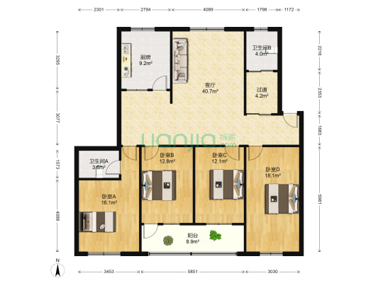 英才苑小区 4室1厅2卫 157平方