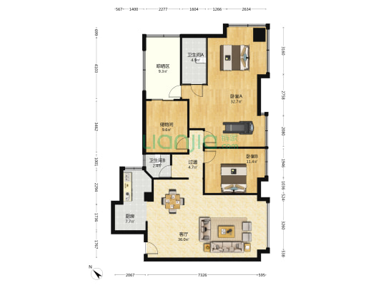 花城下街10号 2室1厅2卫 148平方