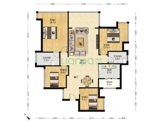 深业云筑 4室1厅2卫 129平方