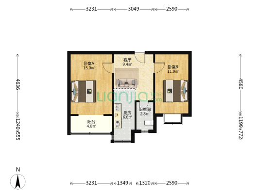 爱民社区盐业小区 2室1厅1卫 57平方