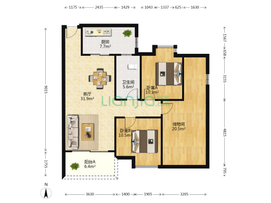 泰昌商住楼 2室1厅1卫 109平方