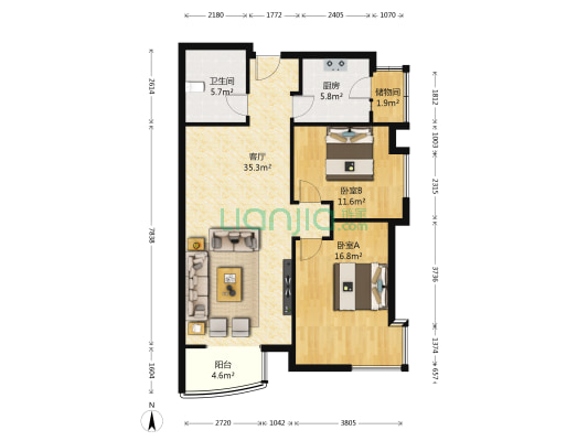 奥林匹克村 2室1厅1卫 113平方