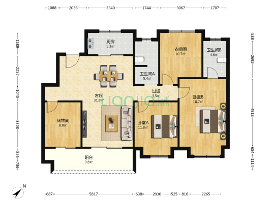 翡翠天悦艺园 2室1厅2卫 132平方