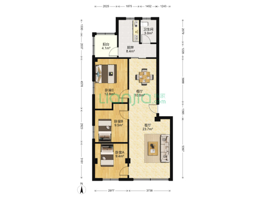 农新路 3室2厅1卫 80平方