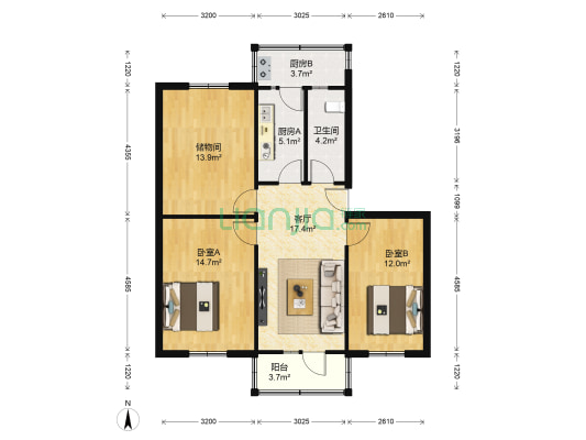 电炉所家属院 2室1厅1卫 88平方