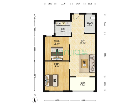 未来城二期 2室1厅1卫 89平方