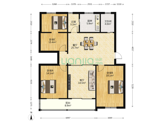 洋沙一村 3室2厅1卫 117平方