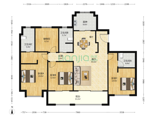 江翰府 3室1厅3卫 167平方