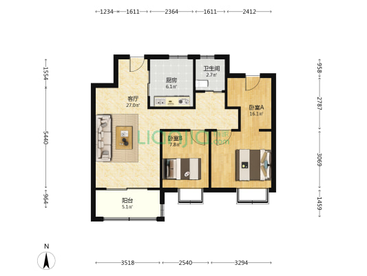 馨雅名庭东区 2室1厅1卫 93平方