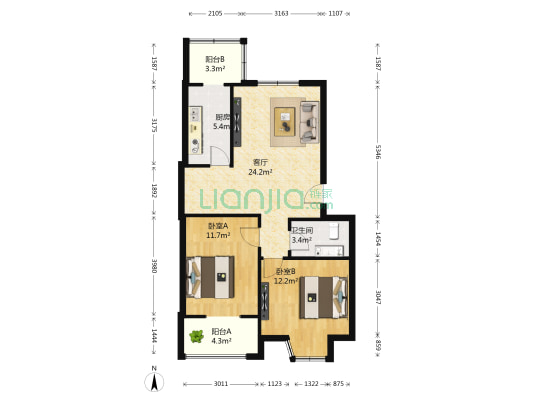 明湖苑 2室1厅1卫 90平方