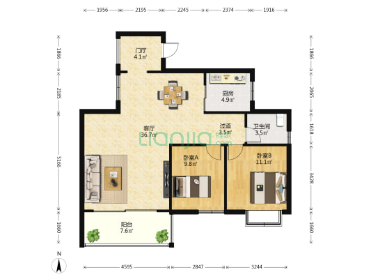 万佳新城 2室1厅1卫 104平方