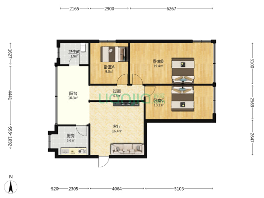 沙龙路一段 3室1厅1卫 97平方