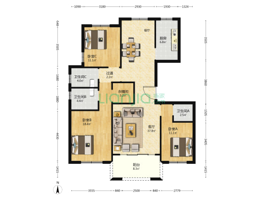 长安府 3室1厅3卫 138平方