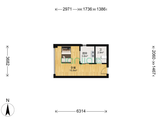 美联奥林匹克花园一期 1室0厅1卫 34平方