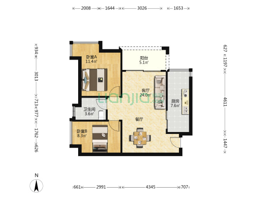 奥园小区(奥园商业广场) 2室1厅1卫 73平方