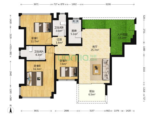 新鸿基御华园 3室1厅2卫 102平方