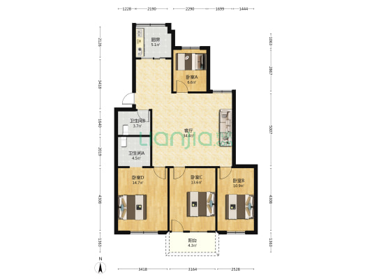 江南路一弄 4室1厅2卫 115平方