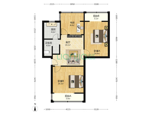 一环路东二段13号 3室1厅1卫 76平方