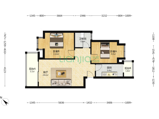 高桥B3-南区 2室1厅1卫 73平方