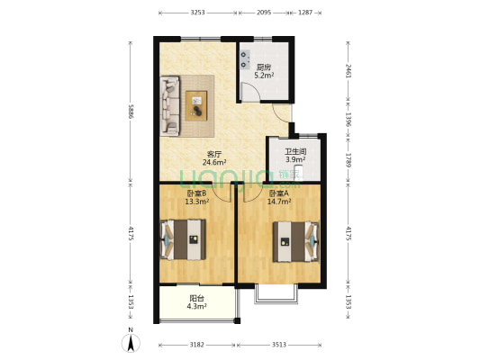 长睦家苑 2室1厅1卫 82平方