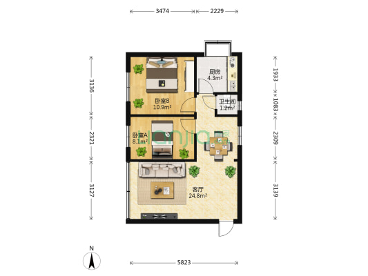 莲花池正街39号 2室1厅1卫 54平方