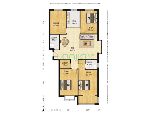 智诚御河骏景A区 3室1厅2卫 157平方