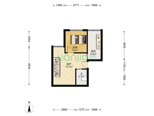 金银湾221号 1室1厅1卫 44平方