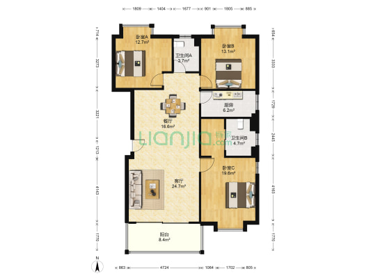 金色家园南区 3室2厅2卫 131平方