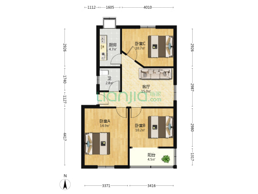 涂家岭社区安顺苑 3室1厅1卫 78平方