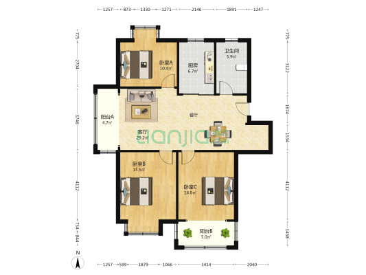 苏沪佳苑 3室1厅1卫 108平方