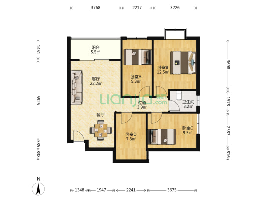 知微园 4室1厅1卫 90平方