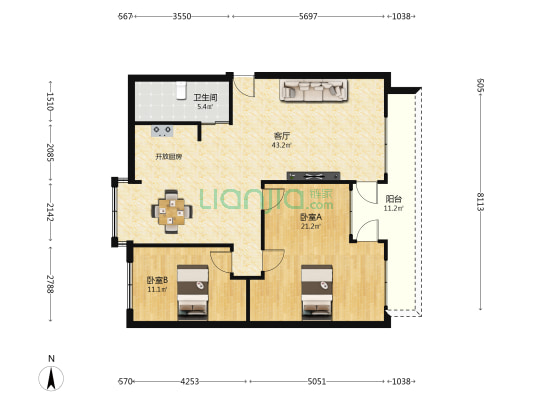 日报社华海路宿舍 2室1厅1卫 92平方