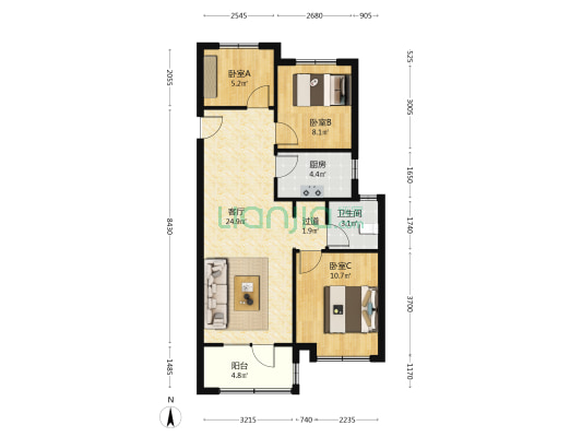 中南熙悦 3室1厅1卫 96平方