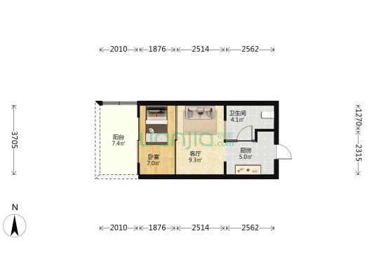 福海花园 1室1厅1卫 46平方