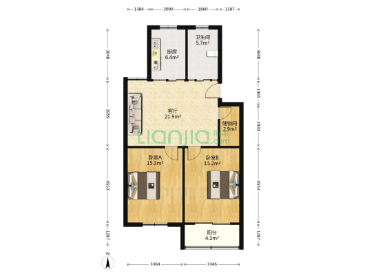 金锡苑南区 2室1厅1卫 92平方