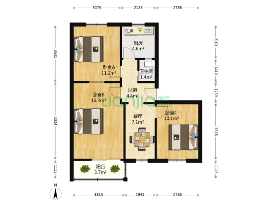 嵩山北路20号 3室1厅1卫 73平方