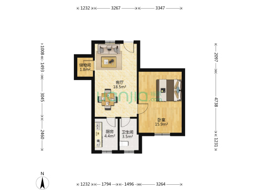 禾嘉苑小区 1室1厅1卫 54平方