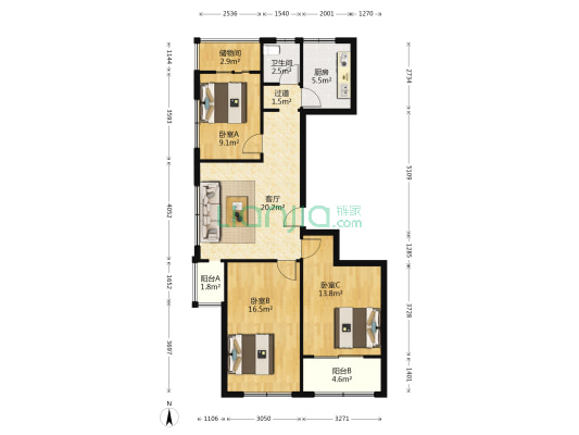 书香宜家 3室1厅1卫 113平方