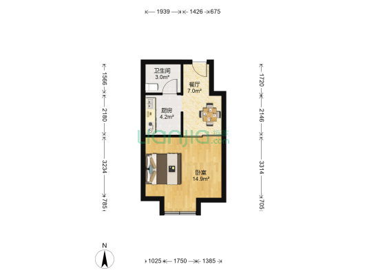 都市港湾 1室1厅1卫 45平方